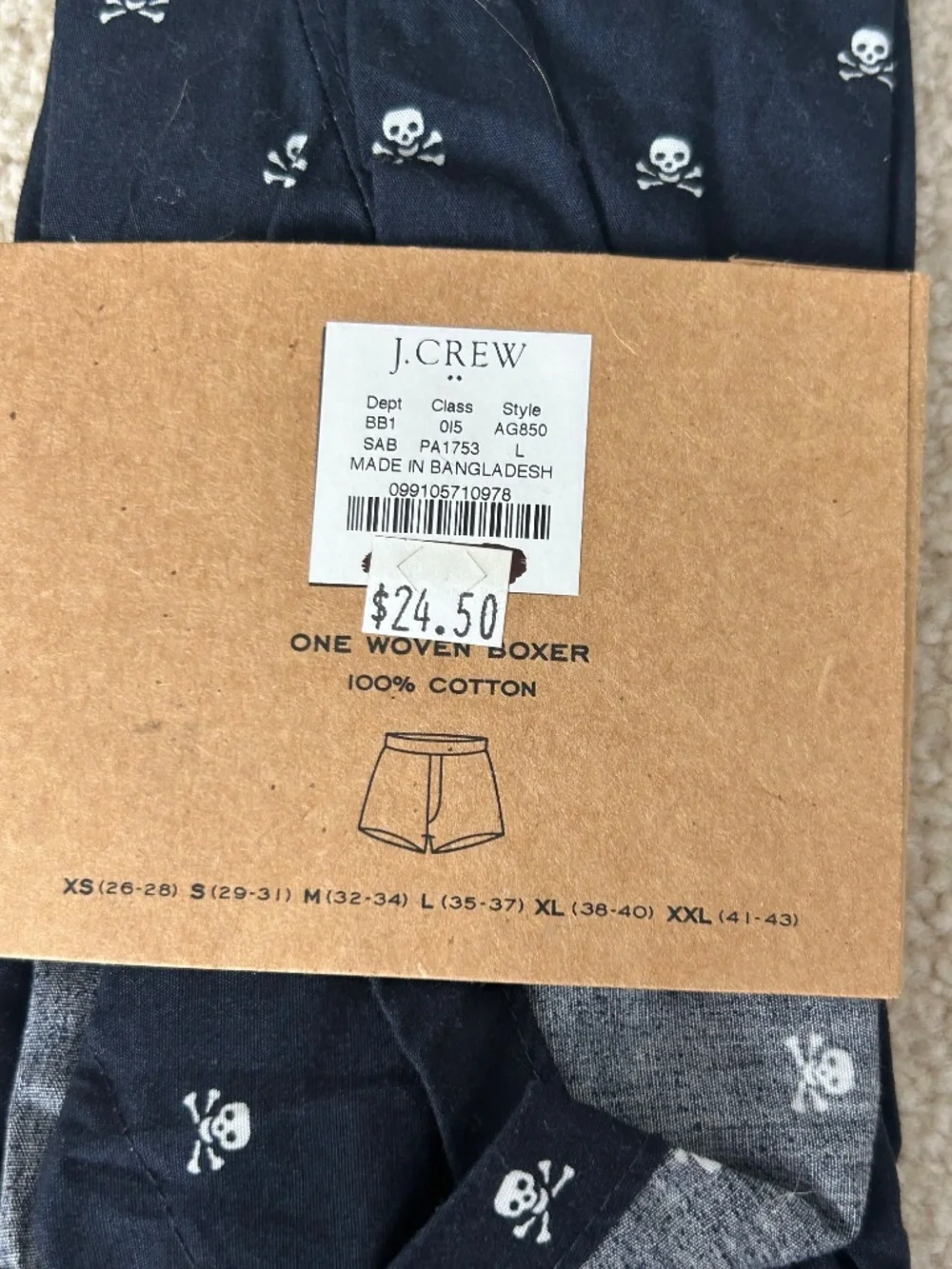 NWT J. Crew Skull and Crossbones boxers L